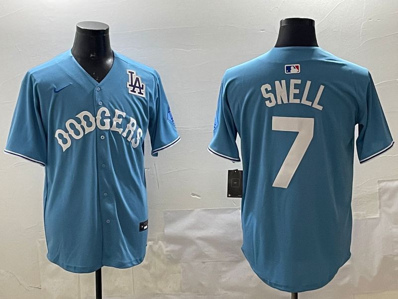 Men Los Angeles Dodgers #7 Snell Light Blue Joint Name 2025 Nike MLB Jersey style 6